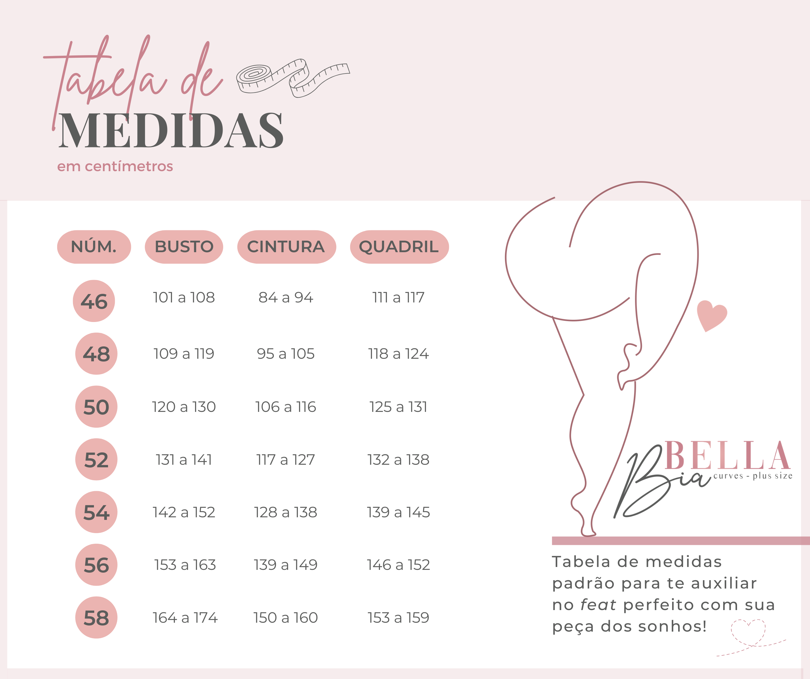 Tabela de medidas em centímetros